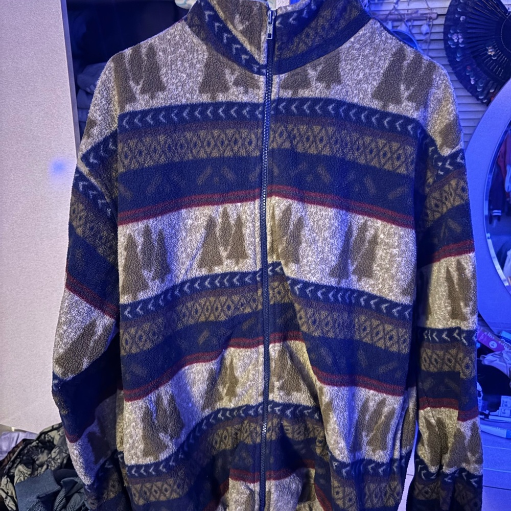 Men's Blue and Gray Patterned Sweater